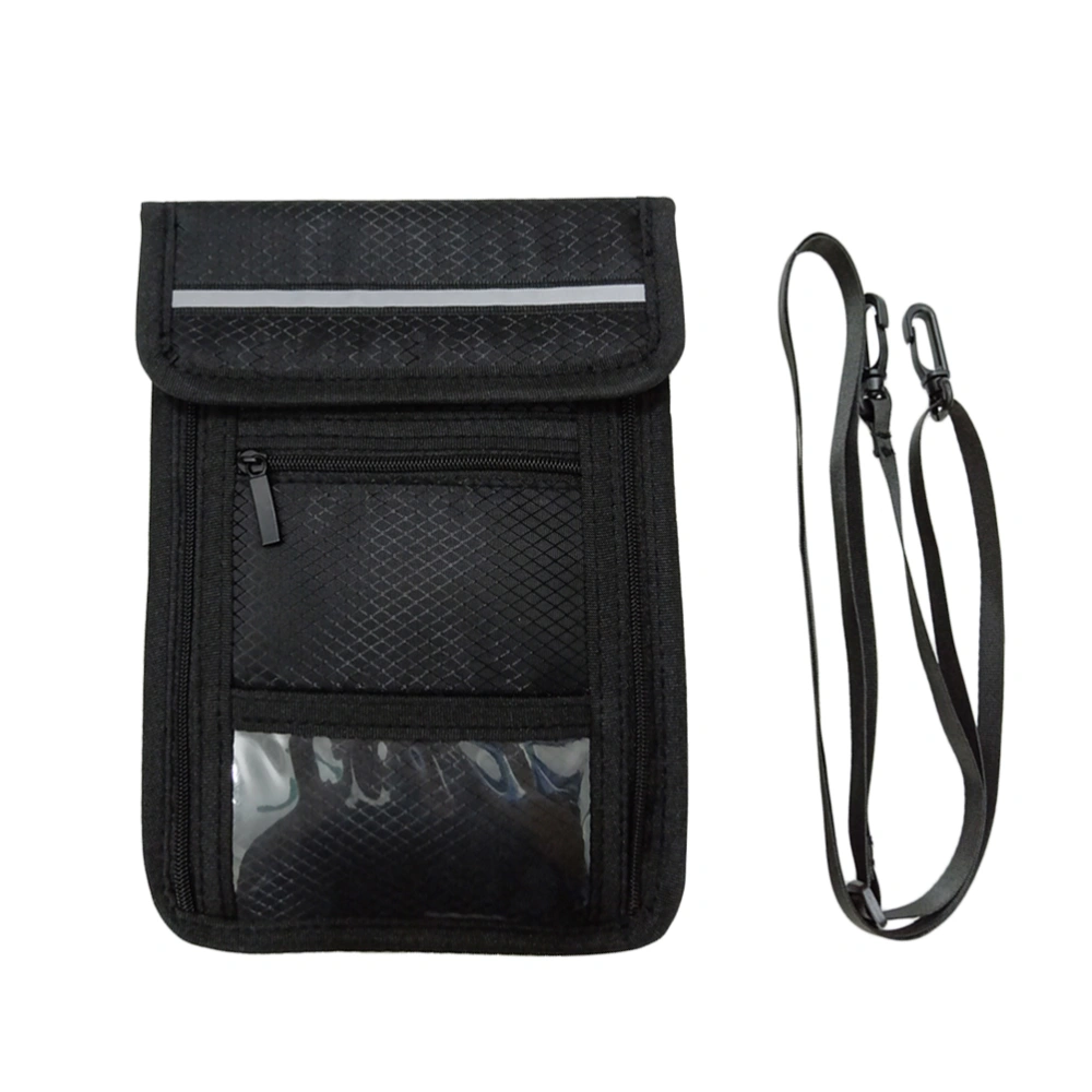 Waterproof Hanging Passport Holder Wallet Multifunctional Portable Bag for Certificate Ticket Money Pouch for Travel (Black)