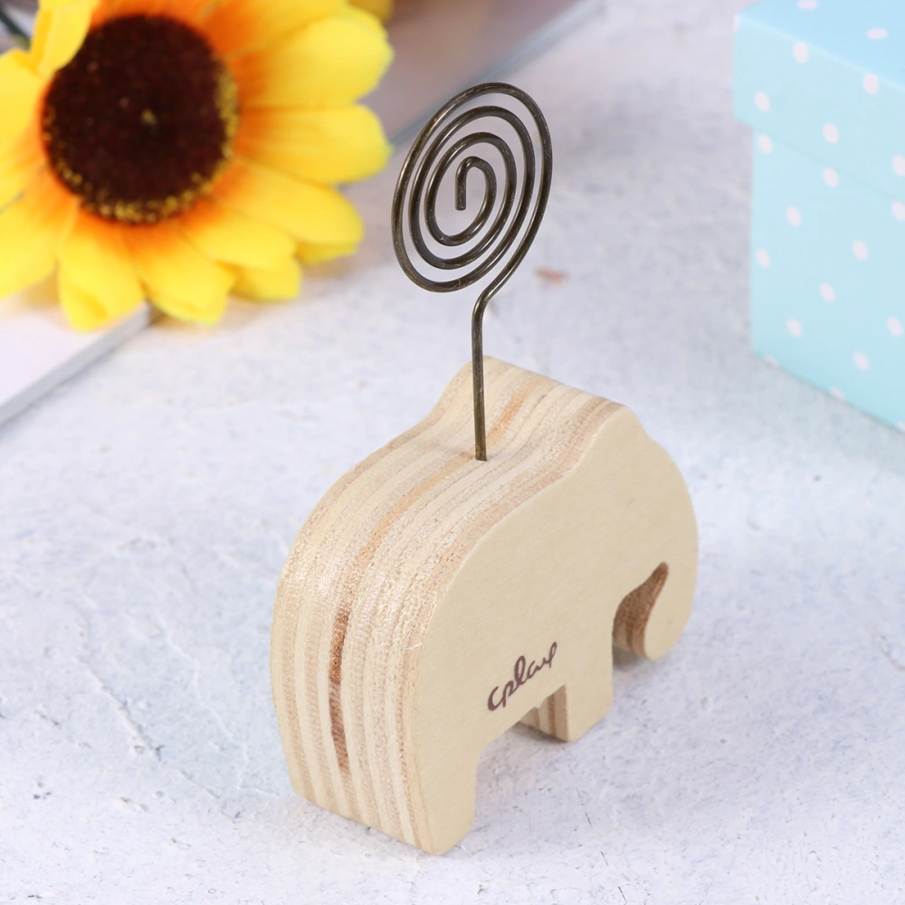 Note Paper Clip Elephant Shape Desktop Stand Wood Clip Home Decorations Paper Holder for Message Photo (Beige)