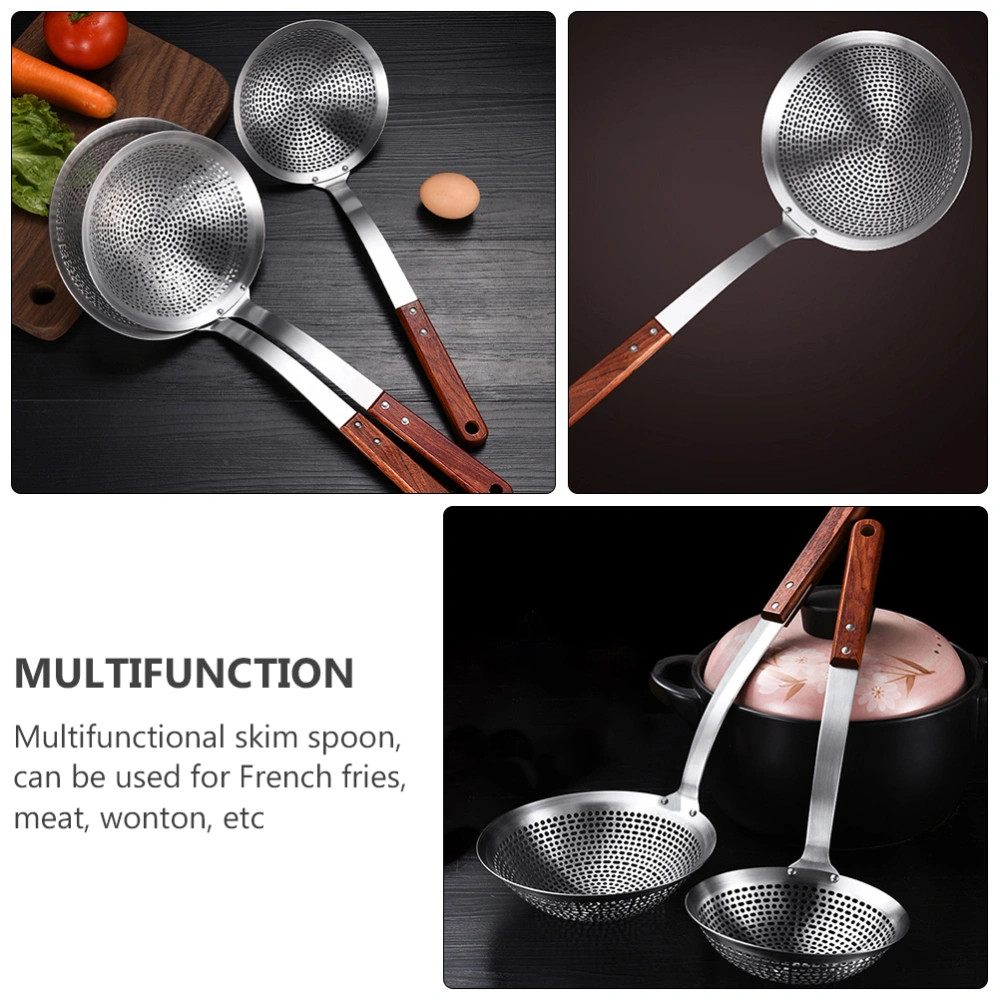 Stainless Steel Skimmer Filter Spoon Practical Hot Pot Spoon Wooden Handle Scoop