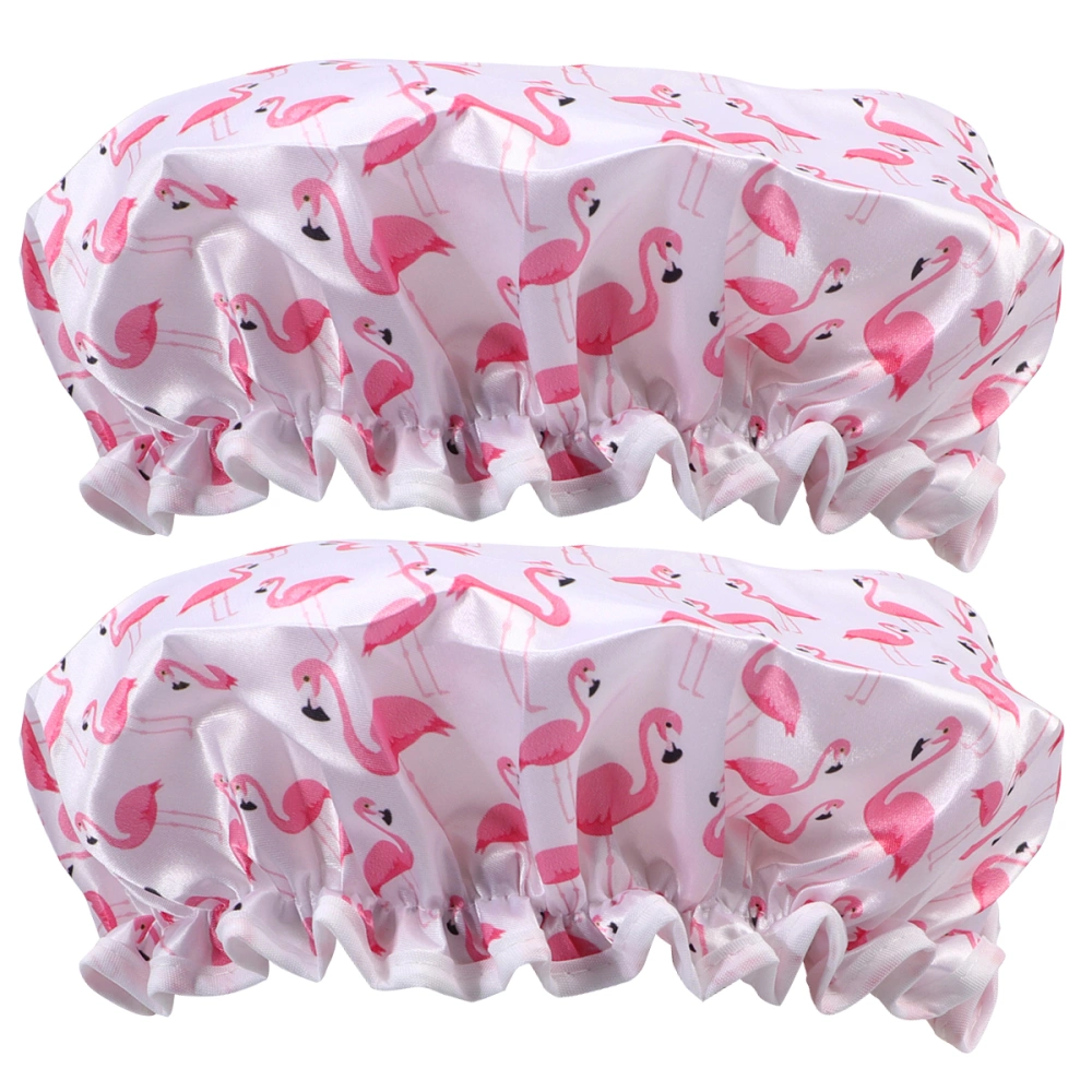 2pcs Flamingo Printing Shower Woman Bathing Waterproof Hair Protective Hat Bath Caps for Daily Use