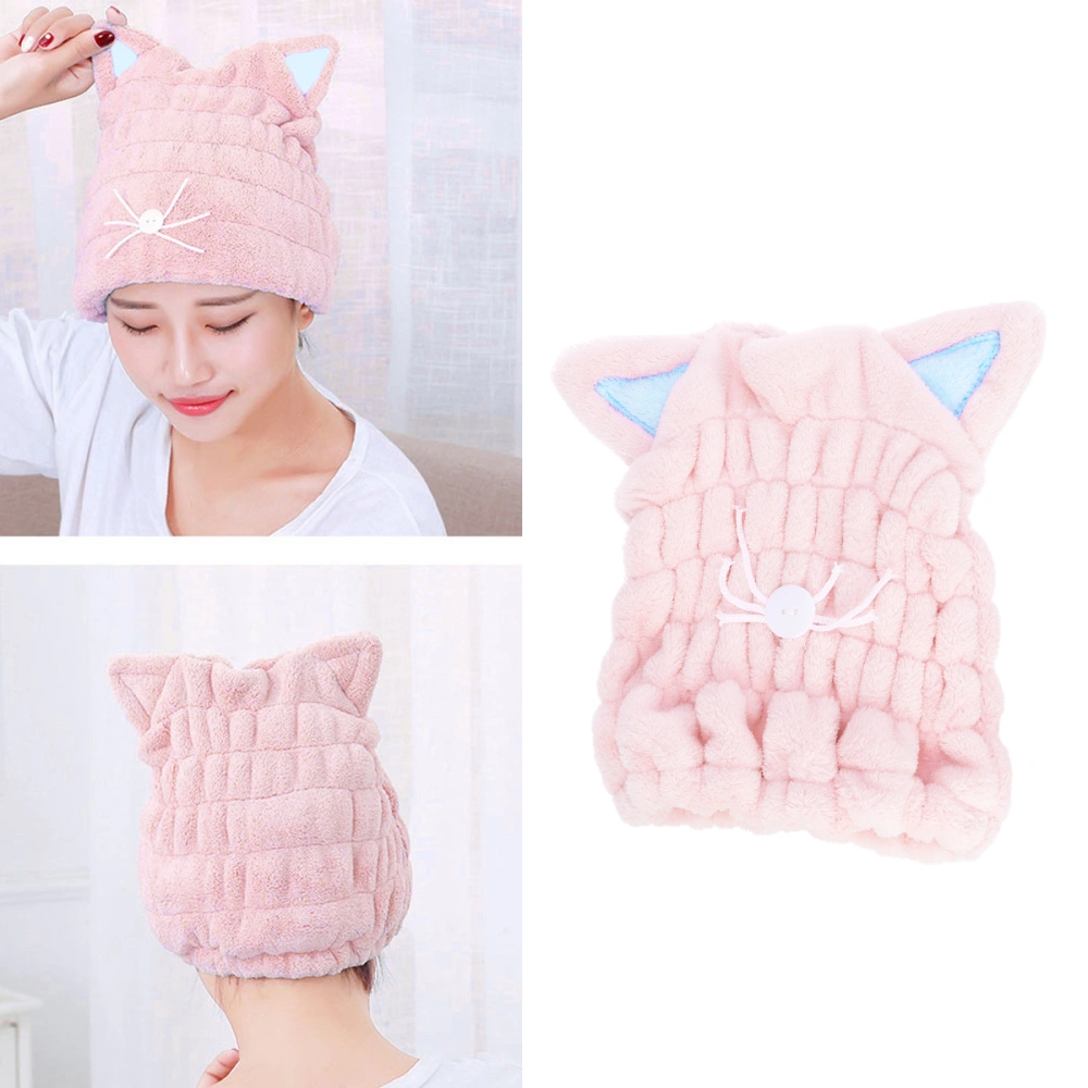 Cat Ear Hair Drying Towels Water Absorption Fast Drying Thicken Hair (Pink)