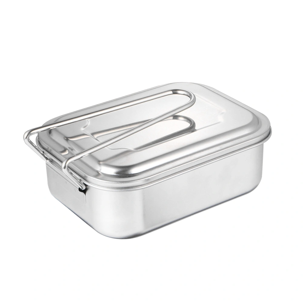 Stainless Steel Lunch Box with Lid Square Bento Box 2 Compartments Food Carrier Container (Small)