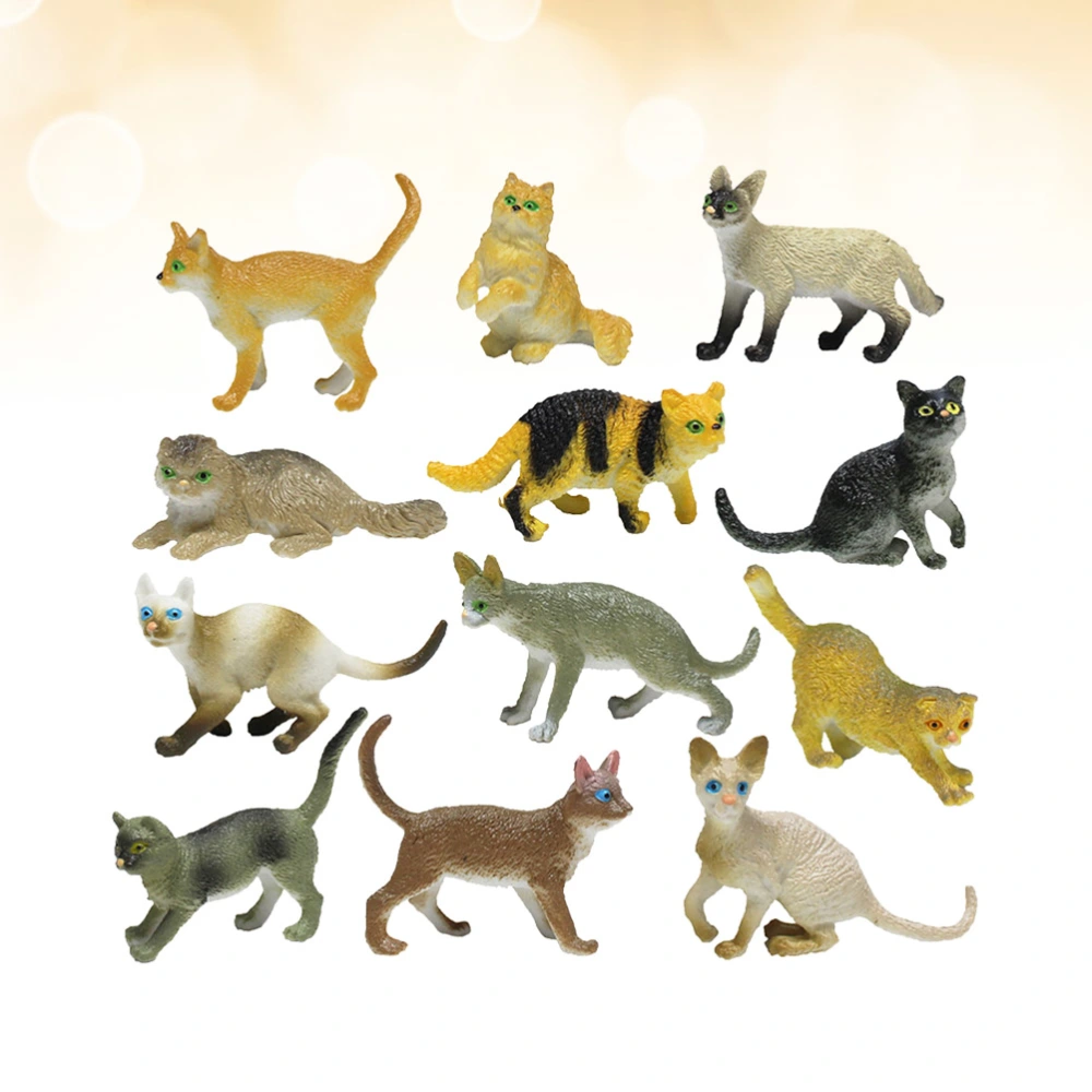 12 Pcs Simulation Mini Cat Model Small Animal Figures Assorted Cat Toys Home Decoration Accessories (Cat)