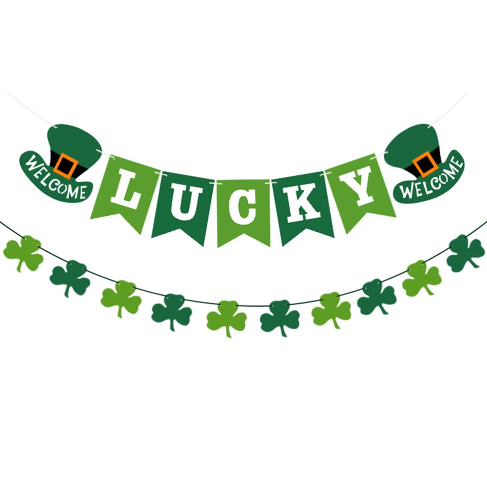 3pcs St. Patrick's Day Party Banners Linen Shamrock Banner Alphabet Pull Flags St. Patrick's Day Hanging Bunting Boots Clover Banner