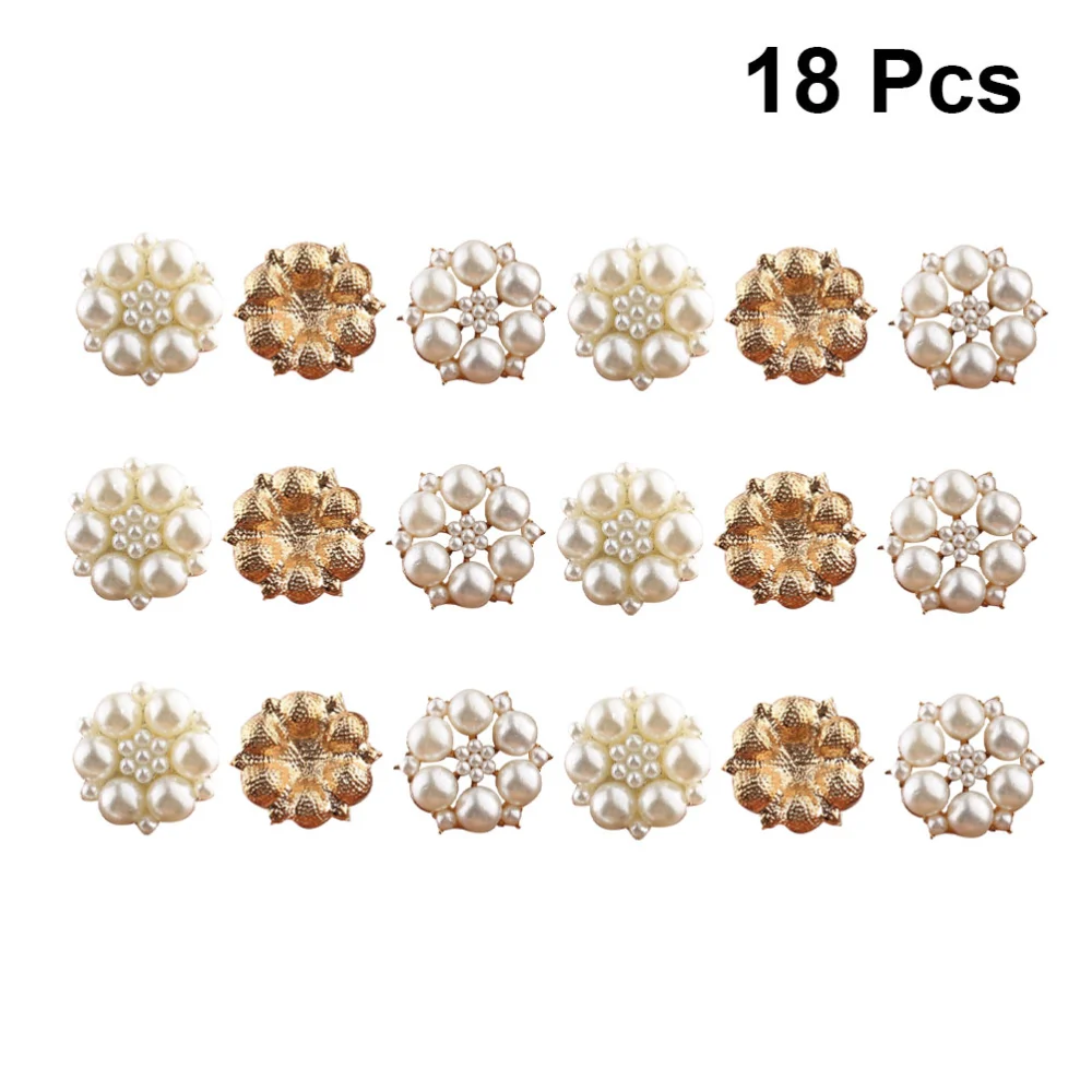 1 Set/16 Pcs Creative Alloy Base Rhinestone Pearl Decor Accessories DIY Patch for Women Brooch Hairpin Hairband DIY Sticking Supplies (Mixed Style)