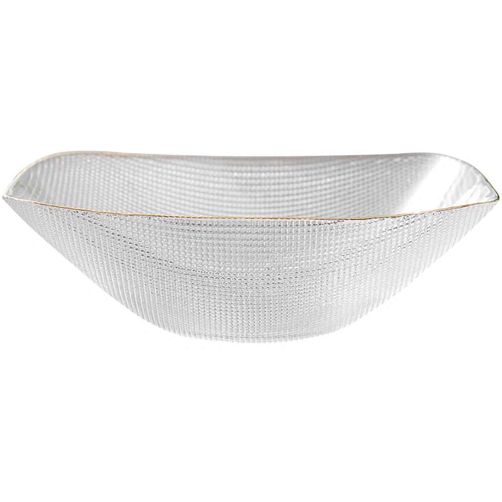 1pc Household Glass Bowl Sqaure Shape Salad Bowl Glass Food Serving Bowl for Restaurant Hotel Home (L Golden + Transparent)