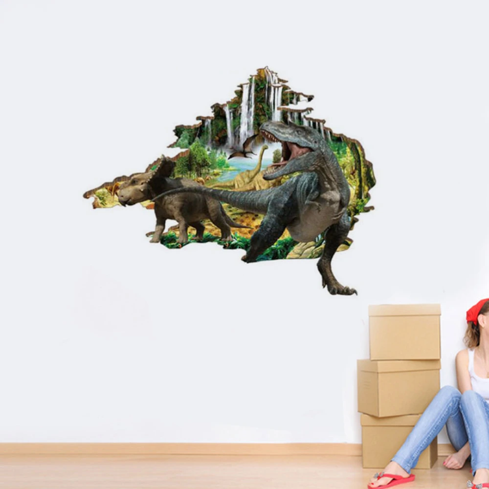 Adhesive Dinosaur Broken Wall Floor Sticker Creative 3D Home Wall Decals