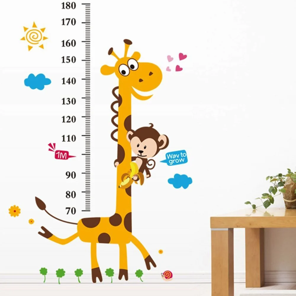 Creative DIY Decal Naughty Monkey and Yellow Giraffe Height Chart Wall Stickers Adhesive Wallpaper for Background in Kindergarten Bedroom Living Room Home Decor