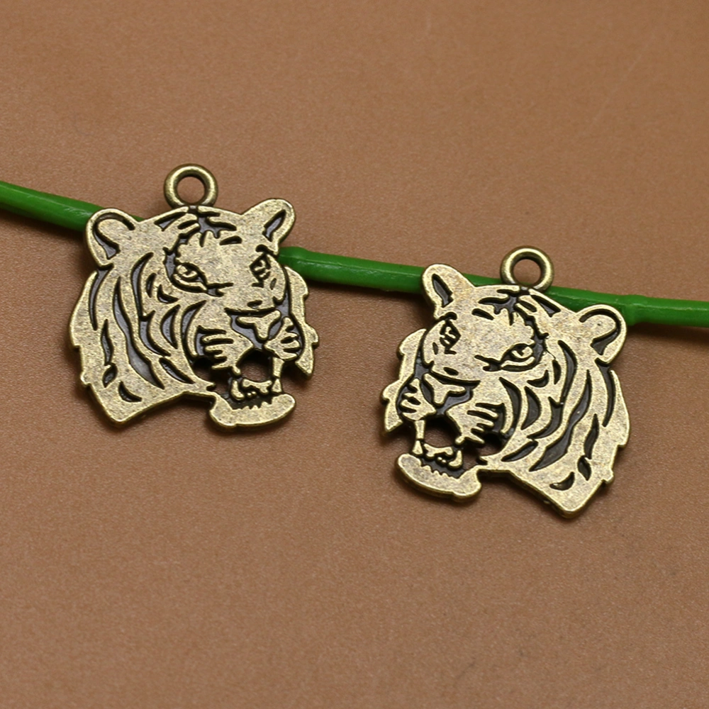 30pcs Tiger Head DIY Pendant Alloy Charms Jewelry Making Accessories for Necklace Bracelet Crafts (Bronze)