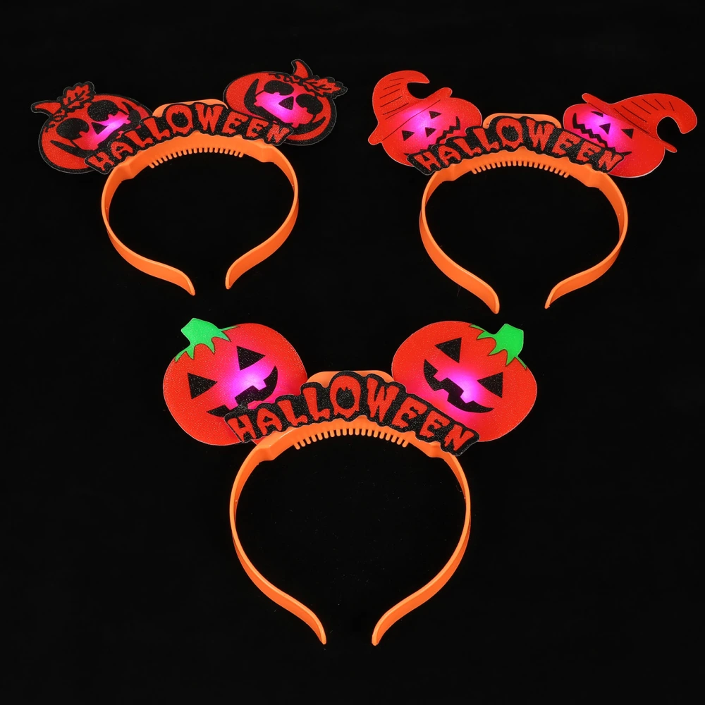 3Pcs Glowing Halloween Hair Hoops Plastic Pumpkin Design Cosplay Headbands