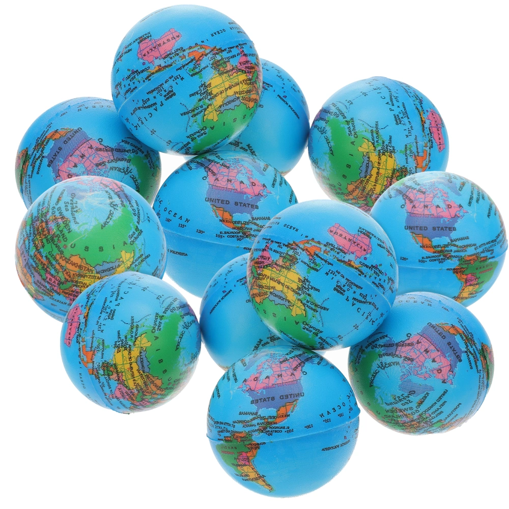 12pcs 6.3cm PU Earth Shaped Squeeze Sponge Balls for Anxiety Relief Relaxation Party Favor Toys Gifts (Sky-blue)