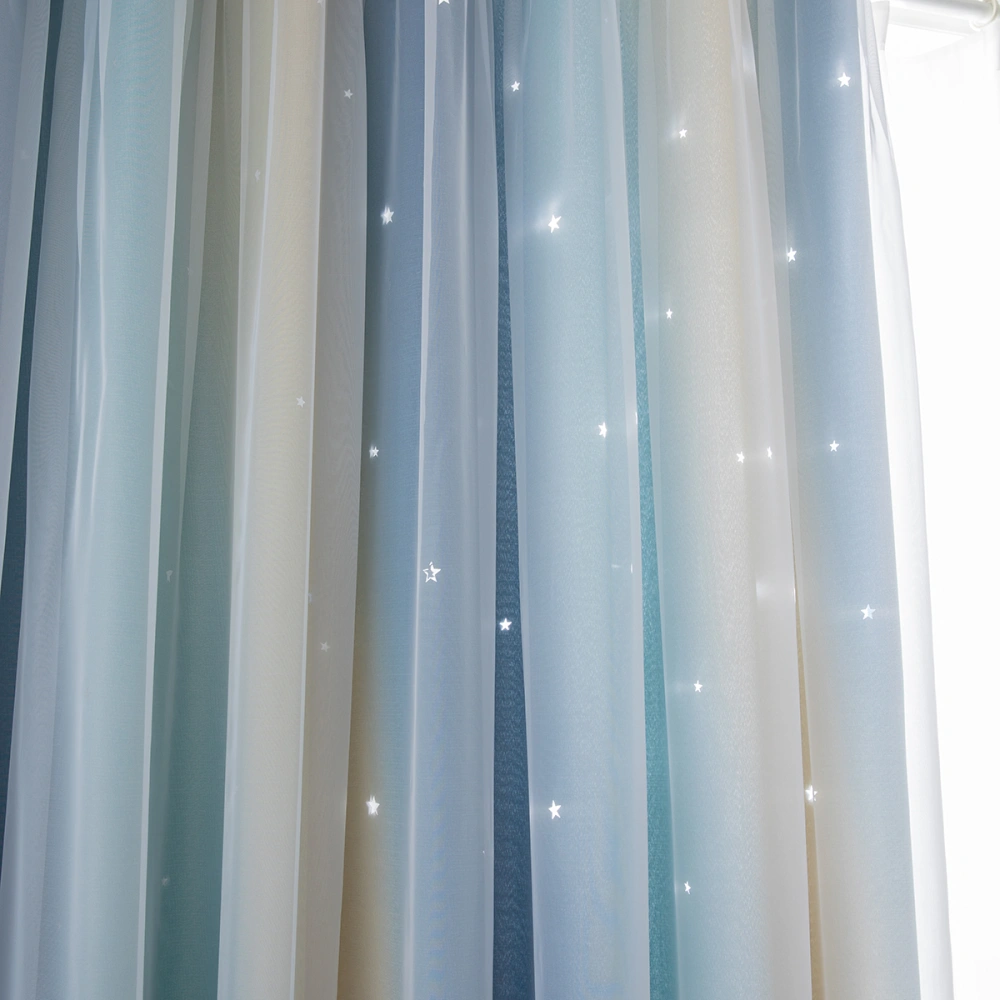 1pc Decorative Curtain Hollow-out Blackout Curtain Stylish Window Curtain for Home Living Room Bedroom - Blue (270x132cm, Perforated Installation)