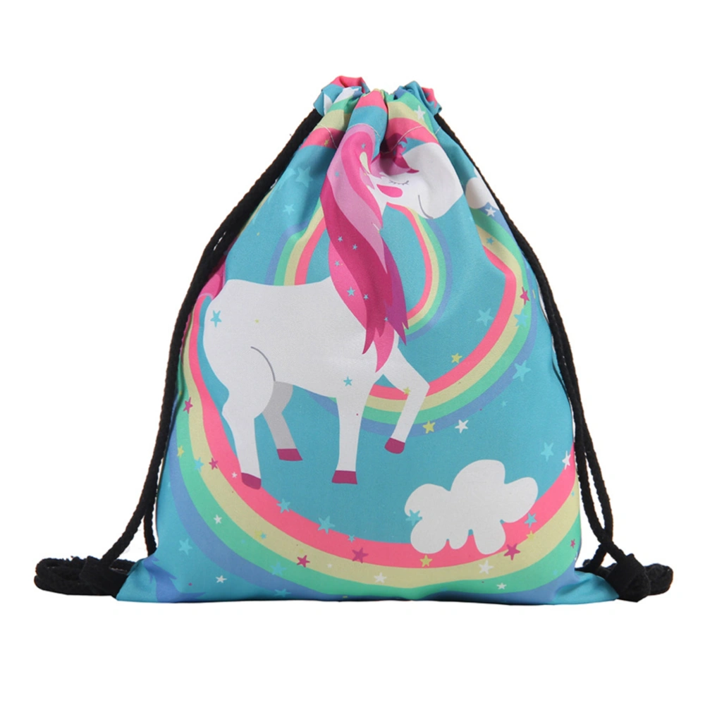 1PC Unicorn Drawstring Bag Cartoon 3D Printing Shoulder Bag Shopping Bag for Women Girls Students