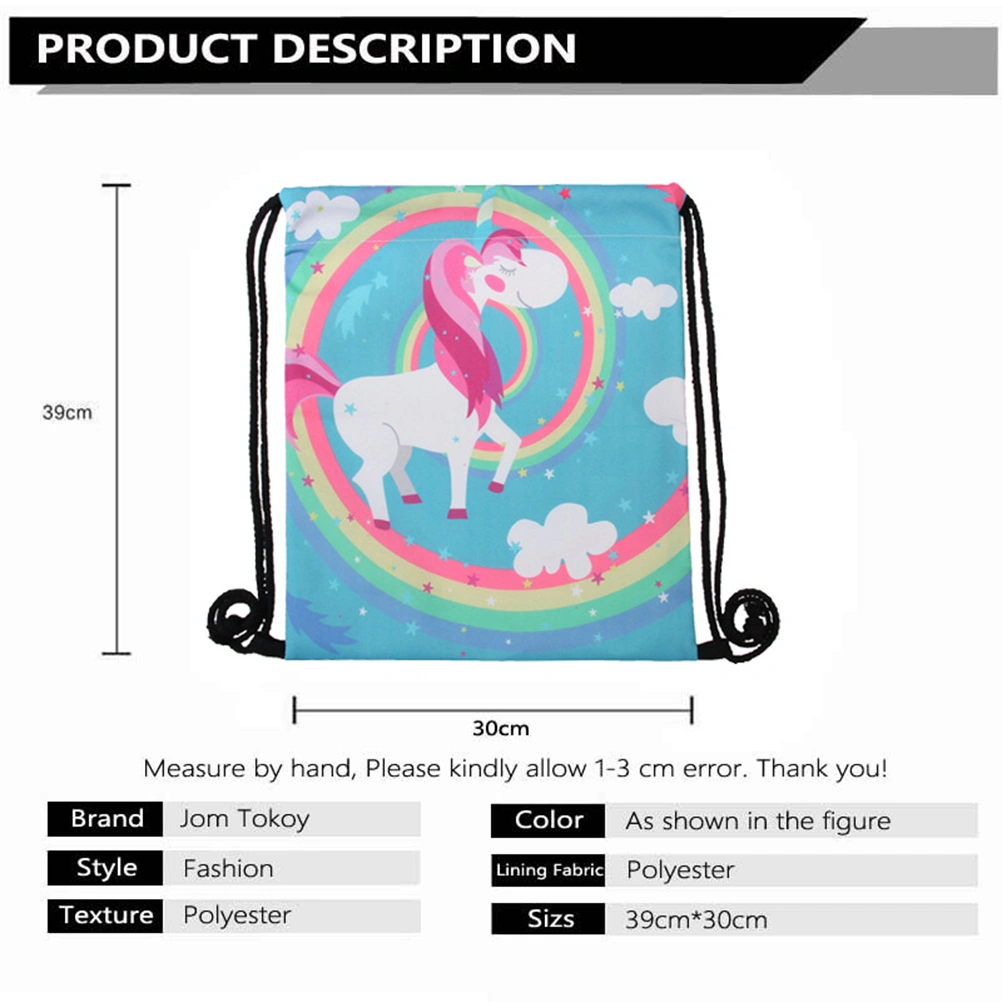 1PC Unicorn Drawstring Bag Cartoon 3D Printing Shoulder Bag Shopping Bag for Women Girls Students
