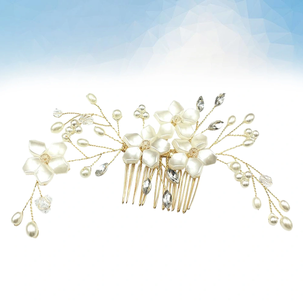 1pc Floral Hair Comb Manmade Pearl Headdress Wedding Hair Decoration Party Headwear for Women Golden