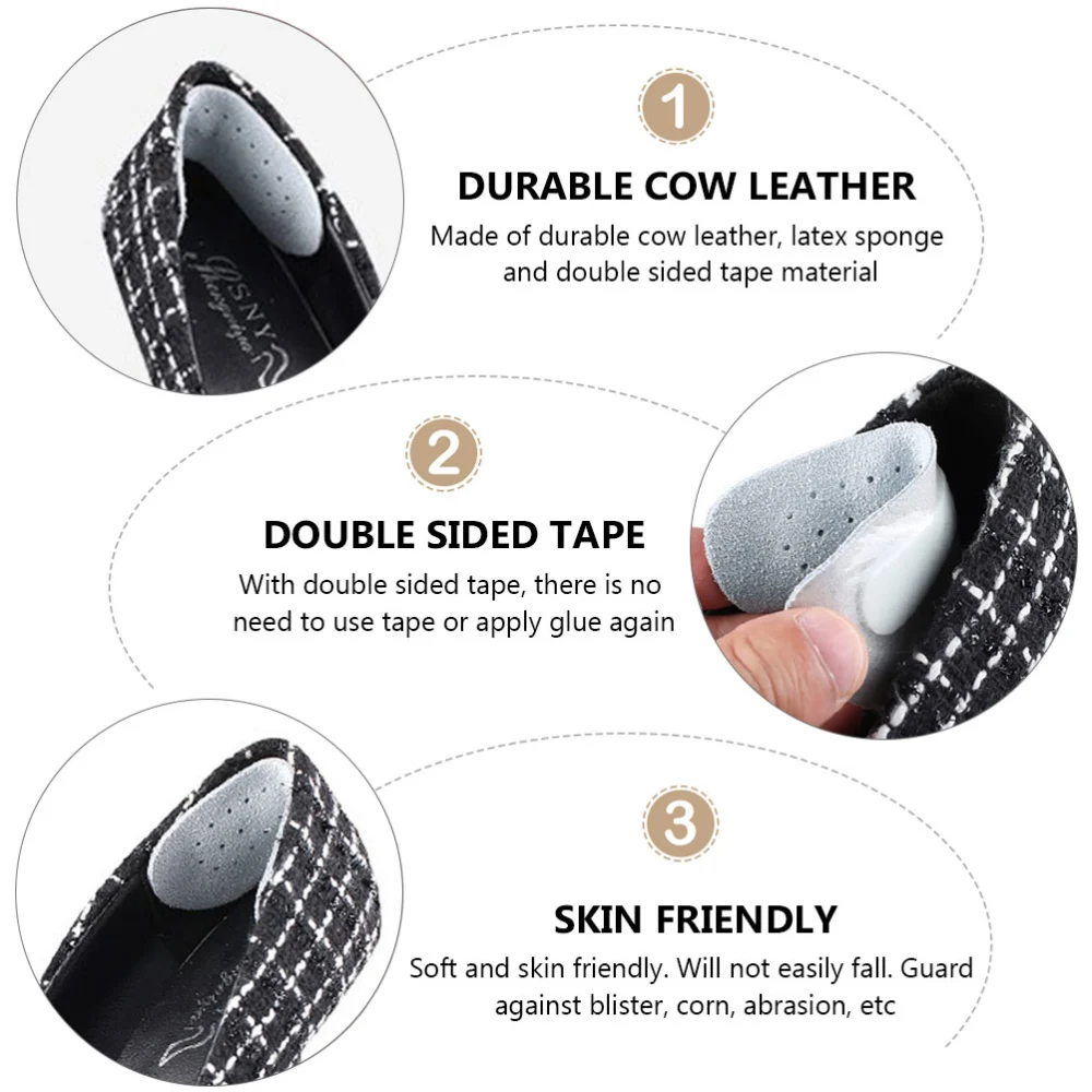 4 Pairs Practical Cow Leather Heel Pads Anti-wear Foot Heel Cushions (Grey)