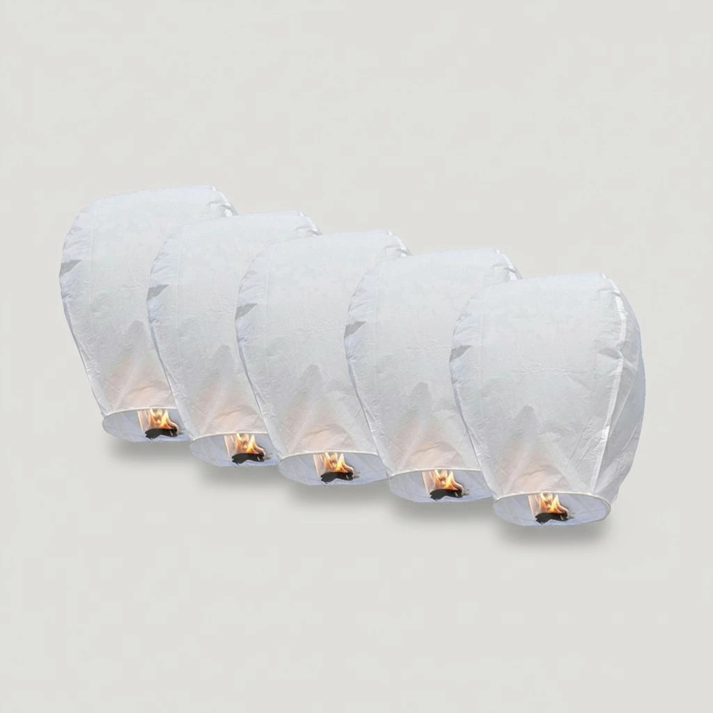 5pcs Oval Sky Lantern Chinese Kongming Lantern Wishing Lamps for Spring Festival (White)
