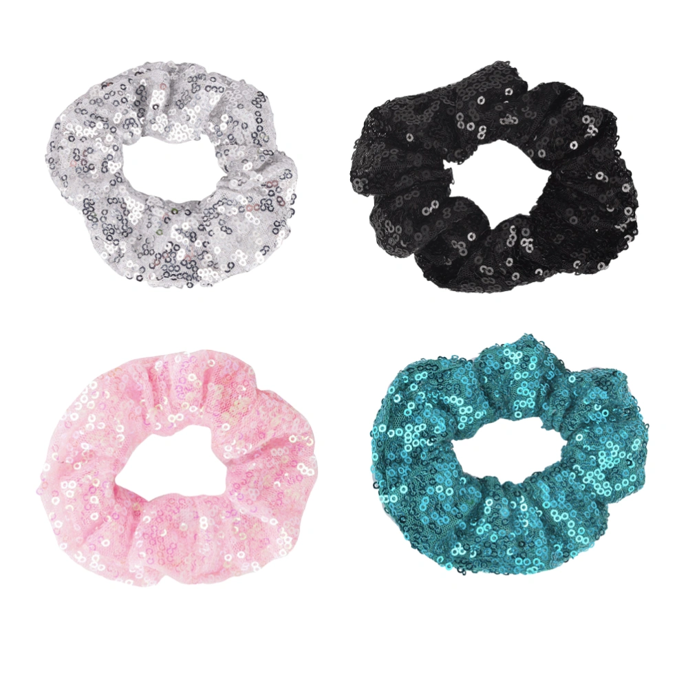 4Pcs Sequin Hair Ties Solid Color Hair Ring Minimalist Hair Rope Ponytail Holder Creative Headdress for Women Girls Random Color