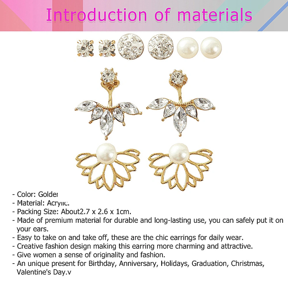 5Pair of Creative and Fashion Lutos Earrings Simple Heart Earbob Fashion Ear Stud for Women(Golden White)