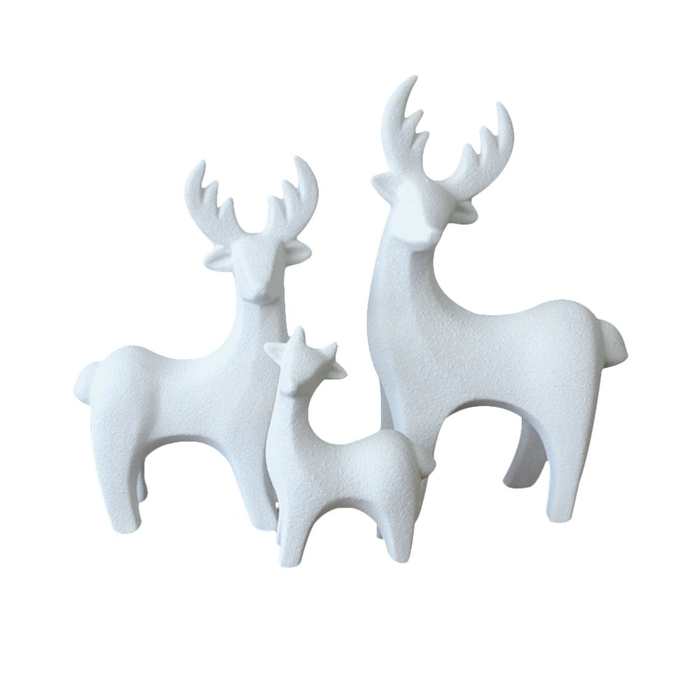 3pcs Creative Ceramics Elk Animal Desktop Craft Ceramics Ornament Cartoon Elk Bedroom Living Room Home Decoration (11 x 6.5 x 19cm, 10 x 5 x 15.5cm, 7 x 4.5 x 9.5cm)