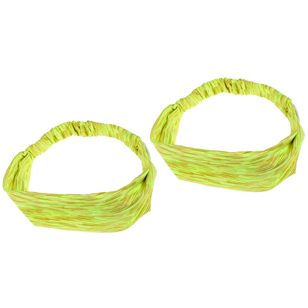 2Pcs Elastic Headband with Buttons Breathable Head Band Ear Protection Mask Hairband for Fitness Yoga (Fluorescent Green)