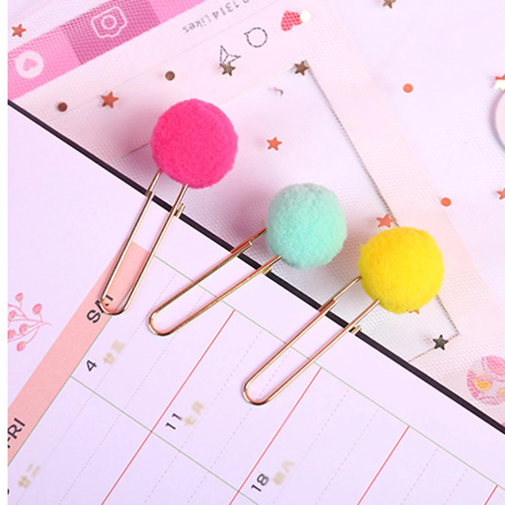 50PCS Creative Metal Bookmark Color Hair Ball Paper Clip Creative Bookmark Paper Clip(Random Color)