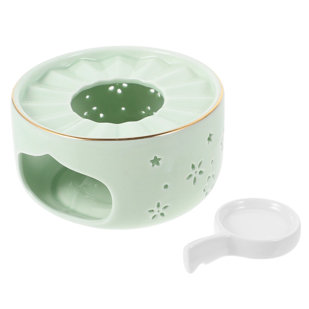 1 Set Ceramic Teapot Warmer Household Teapot Heating Base Tea Heater (Light Green)