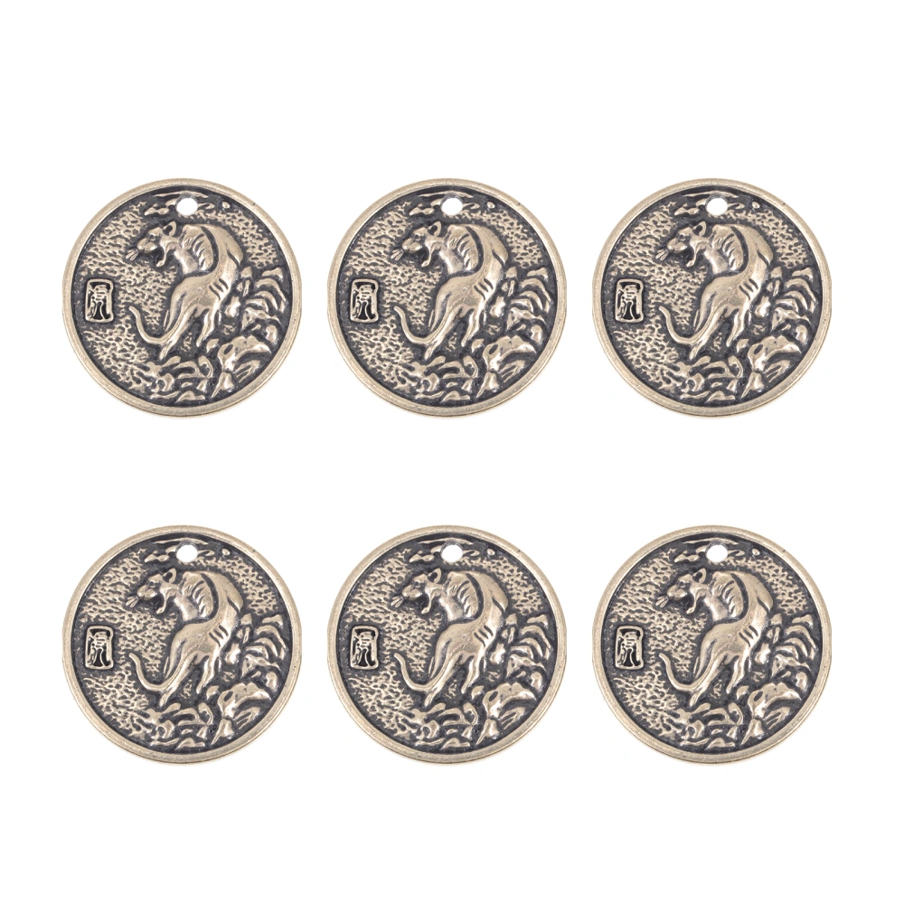 6pcs Brass Zodiac Tiger Pendants Exquisite Brass Craft Coin Pendants DIY Decors