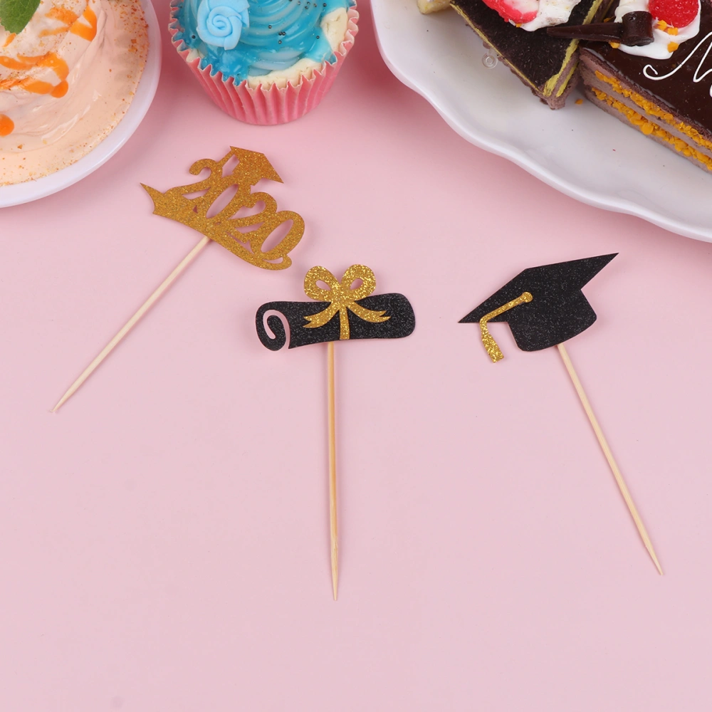 24pcs 2020 Graduation Theme Cake Toppers Fashion Cupcake Ornament Picks Cake Decor Dessert Adornment for Students (Pattern 2)