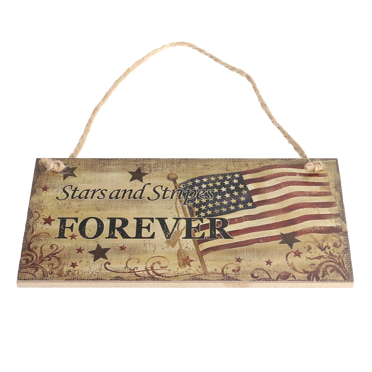 Fourth of July Party Stars and Stripes FOREVER Hanging Sign Decoration Fiberboard