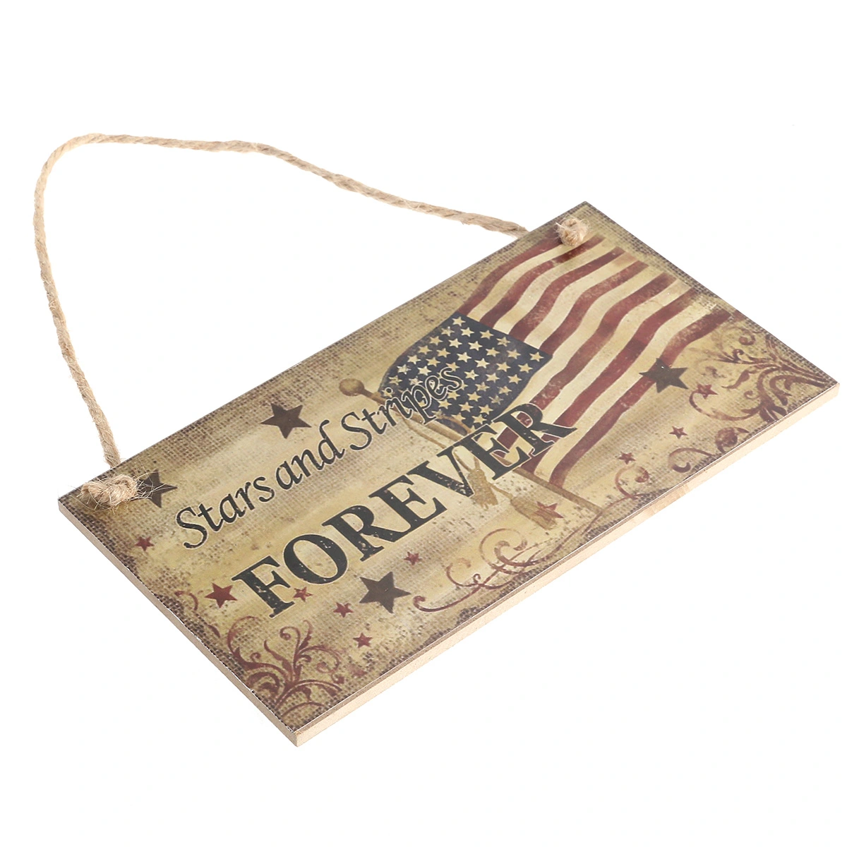 Fourth of July Party Stars and Stripes FOREVER Hanging Sign Decoration Fiberboard