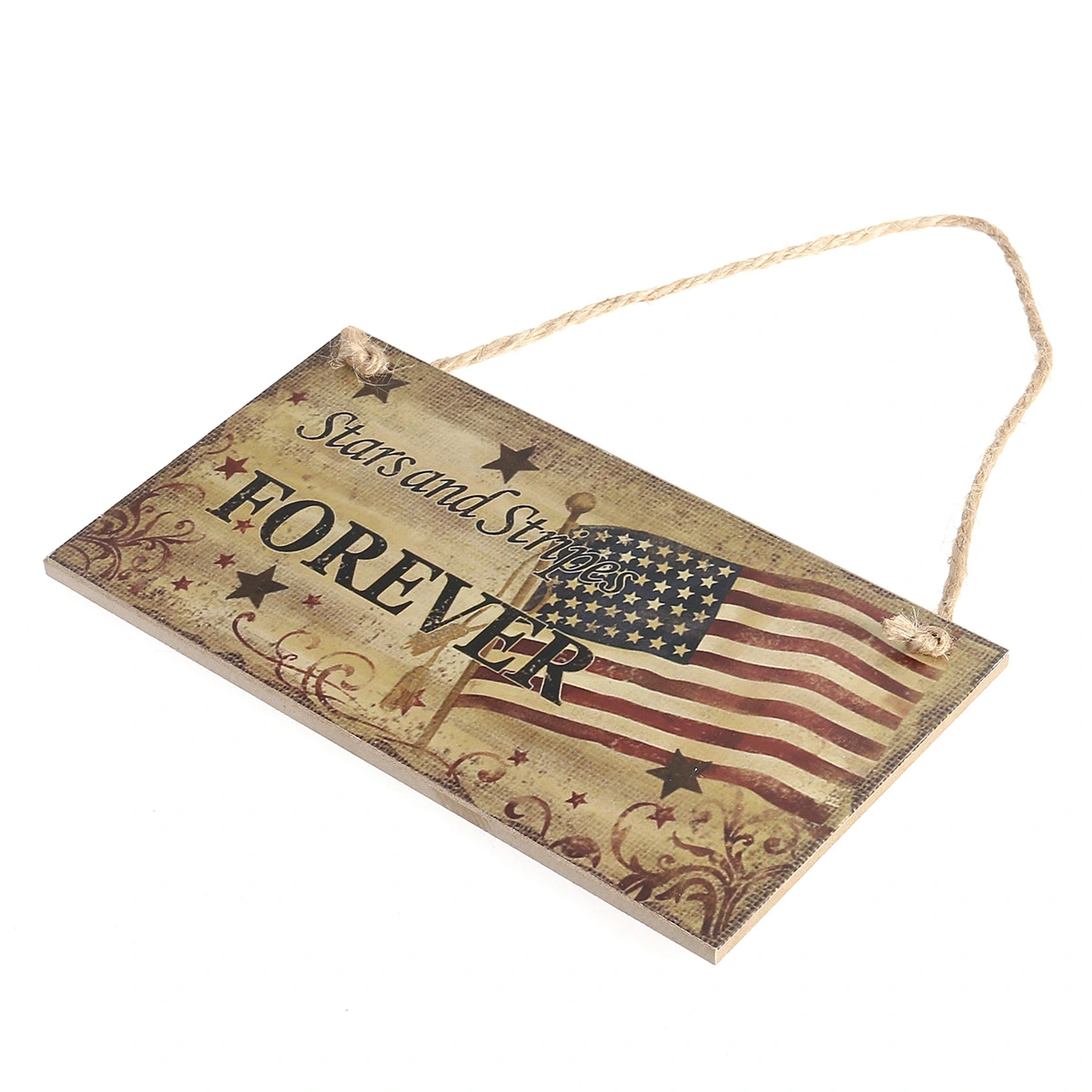 Fourth of July Party Stars and Stripes FOREVER Hanging Sign Decoration Fiberboard