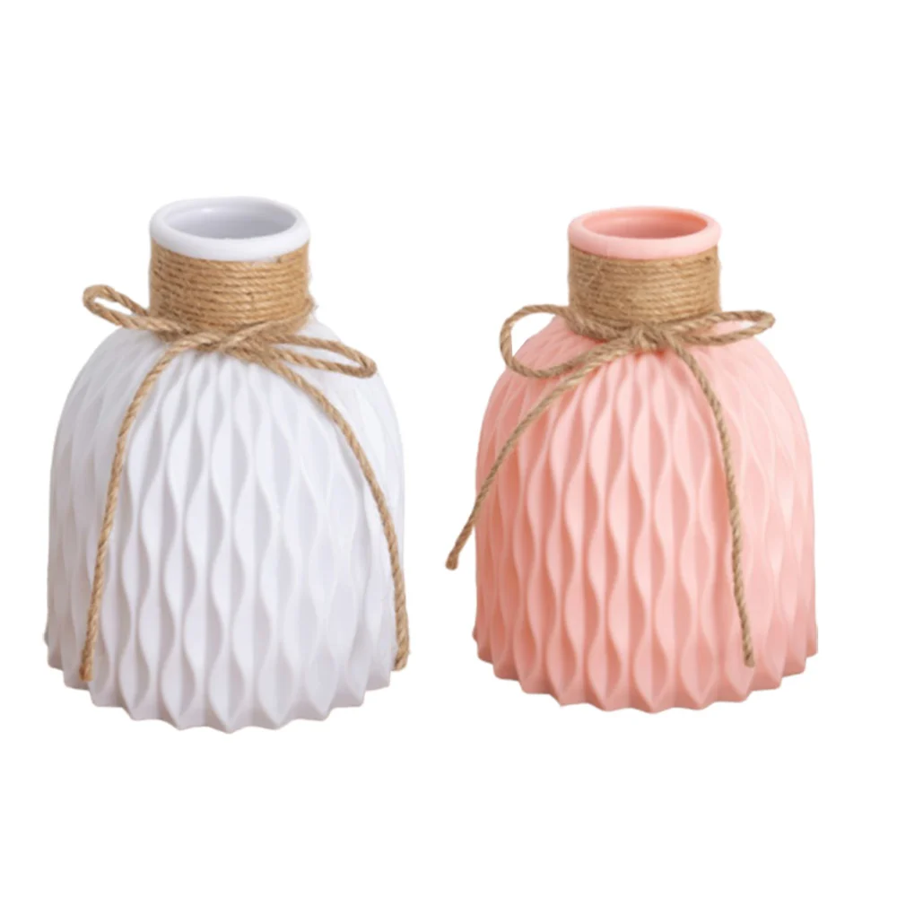 2Pcs Plastic Flower Vase Fashion Style Vase Printing Desktop Decorative Vase for Home (Pink + White)