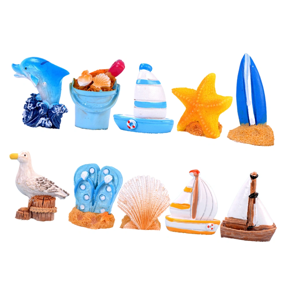 10PCS Marine Style Decorations Mini Sailboat Models Micro Landscape Ornament Bonsai Pot Adornment Mixed Pattern