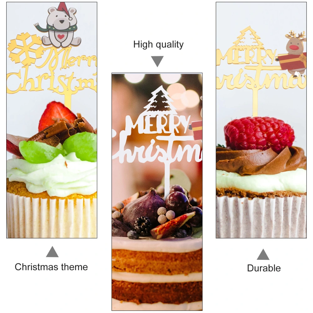 5pcs Merry Christmas Acrylic Cake Insert Party Decoration Dessert Topper