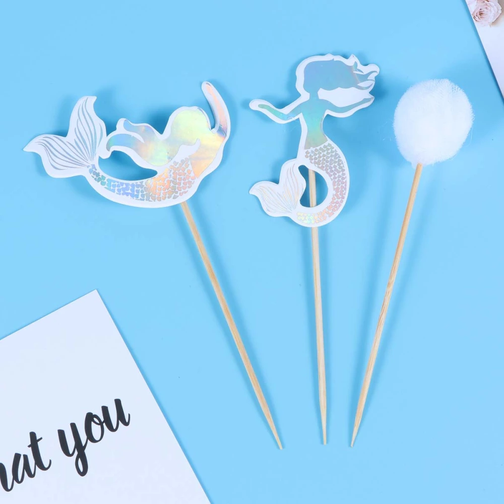 12 Pcs Cake Toppers Delicate Mermaid Pattern Cake Fruit Picks Dessert Table Decorative Supplies