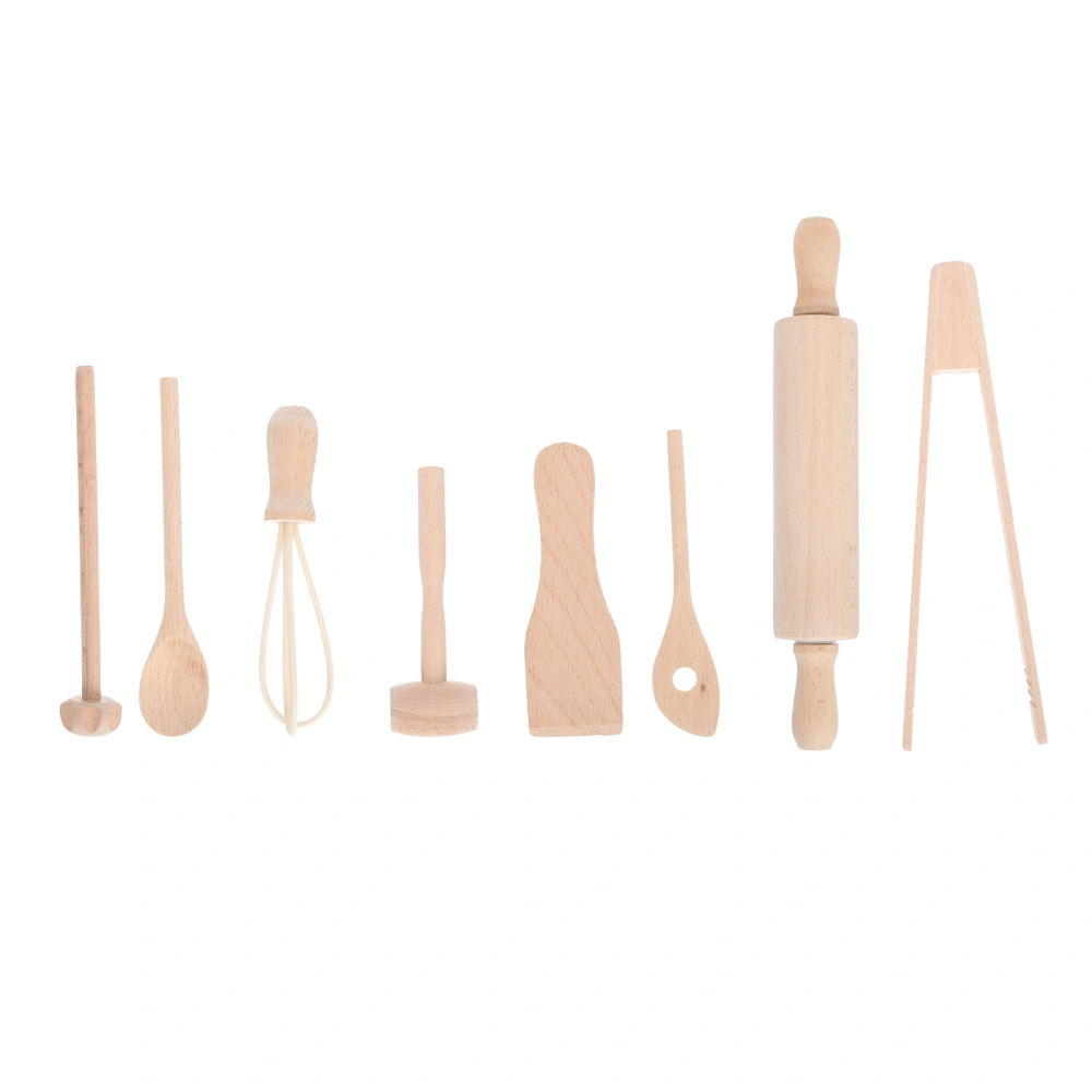 1 Set Wooden Play Children's Kitchen Utensils Whisk Rolling Pin Mini Spatula Egg Beater