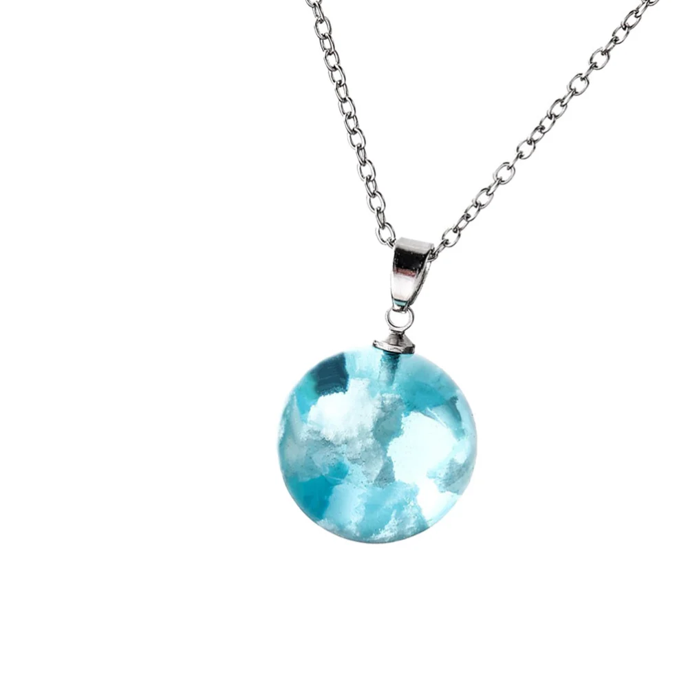 Simple Sky Cloud Resin Drop Necklace Time Gems Ball Pendant Chain Jewelry for Women Girls