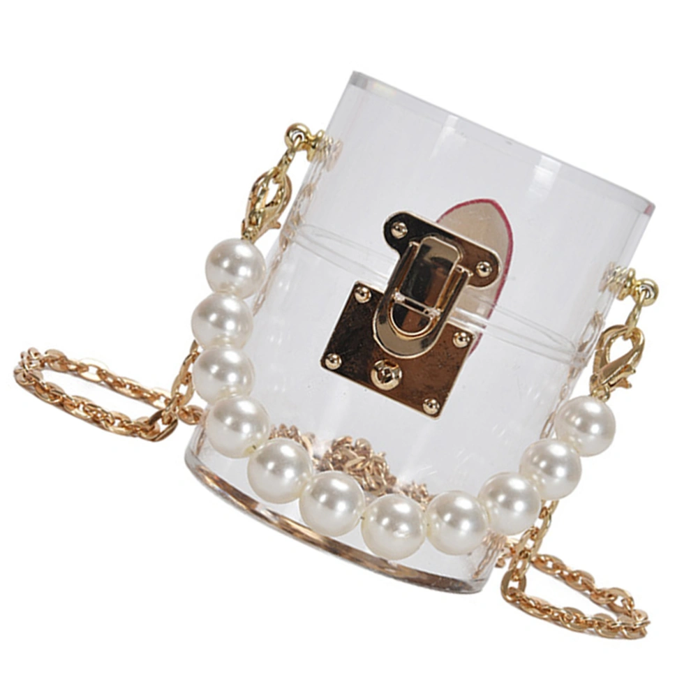 Acrylic Pearl Shoulder Bag Fashion Change Bag Crossbody Bag Fashionable Chain Bag with Pearl Decor for Women (Transparent)