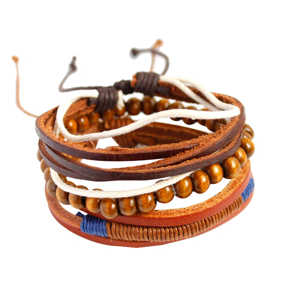 Multi-layer Zen Style Fashion Combination Beaded Brown Leather Wrap Bracelet (B382)