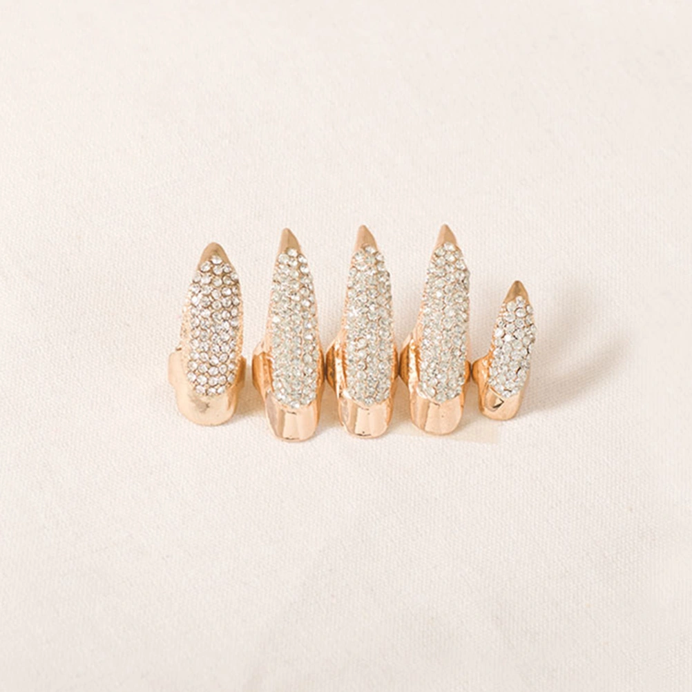 10Pcs Rhinestones Nail Claw Fake Nails Ring Halloween Costume Props for Women