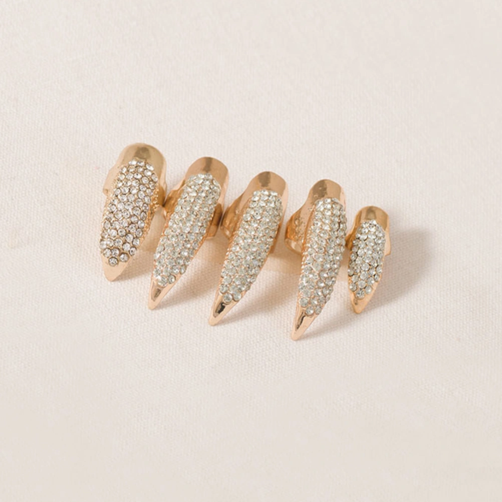 10Pcs Rhinestones Nail Claw Fake Nails Ring Halloween Costume Props for Women