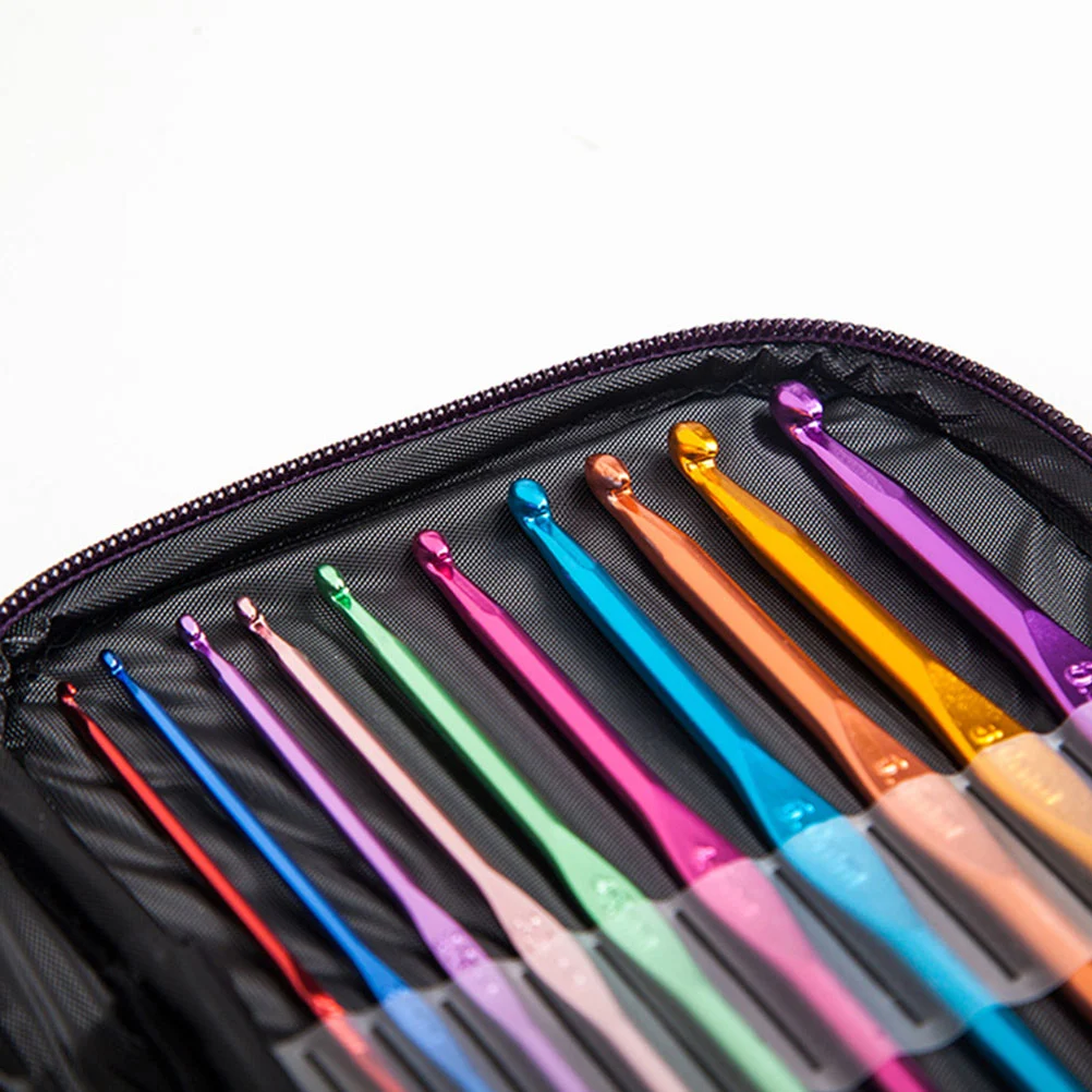1 Set of Practical Crochet Hook Crochet Needle Knitting Tools Weaving Supplies with Purple Storage Bag