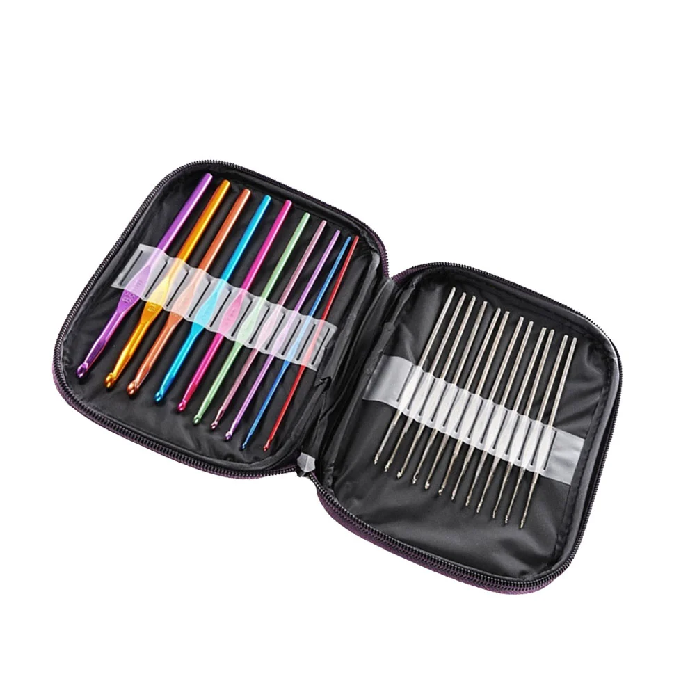 1 Set of Practical Crochet Hook Crochet Needle Knitting Tools Weaving Supplies with Purple Storage Bag