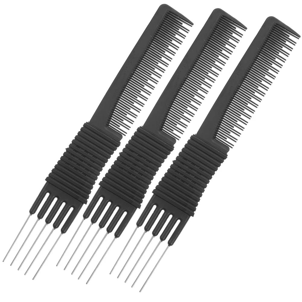 3pcs Black Carbon Fiber Anti-Static Steel Wire Clip Combs Rat-Tail Combs