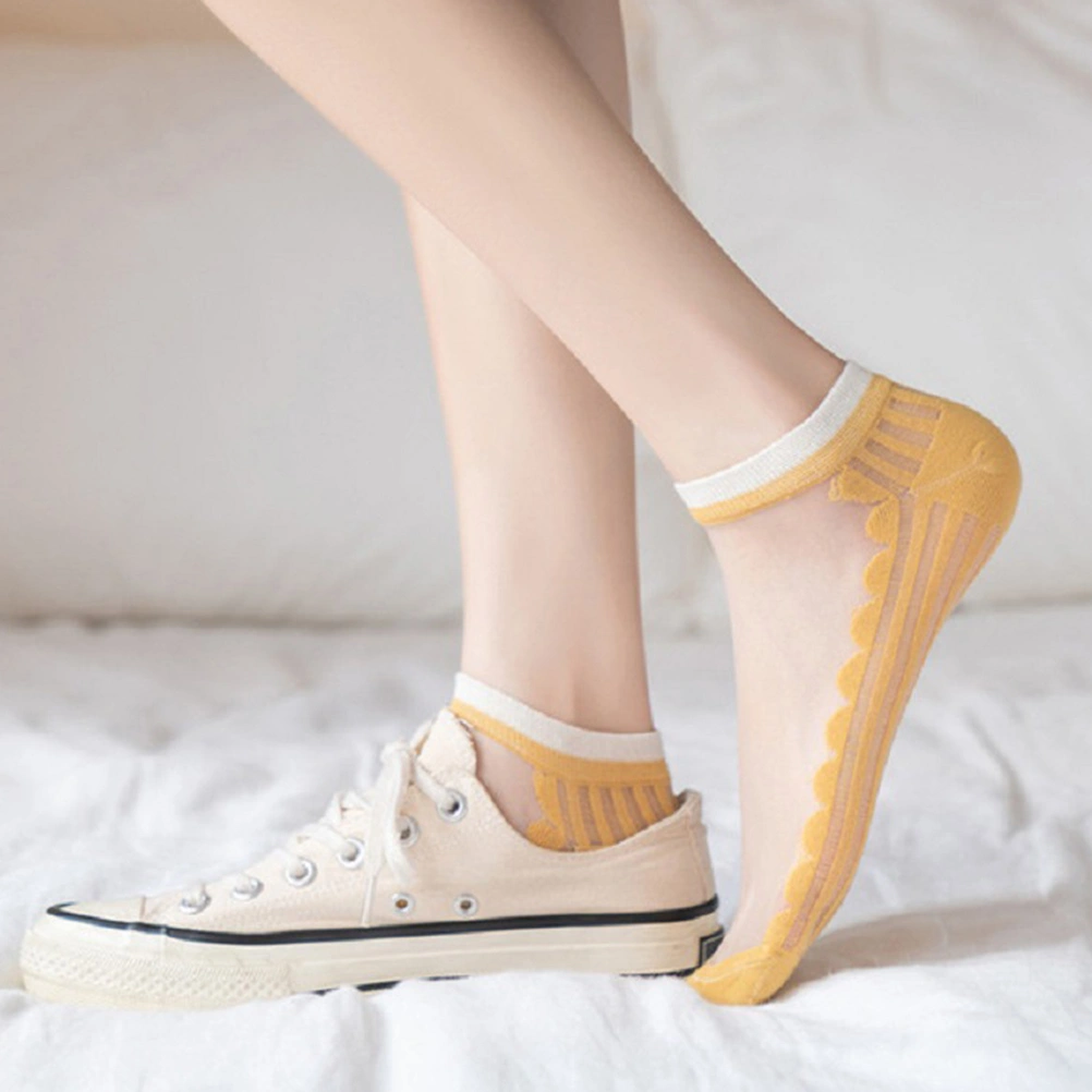 5 Pairs Fashion Glass Silk Cotton Socks All-match Ankle Socks Breathable Socks for Women Girls Ladies (Assorted Color)