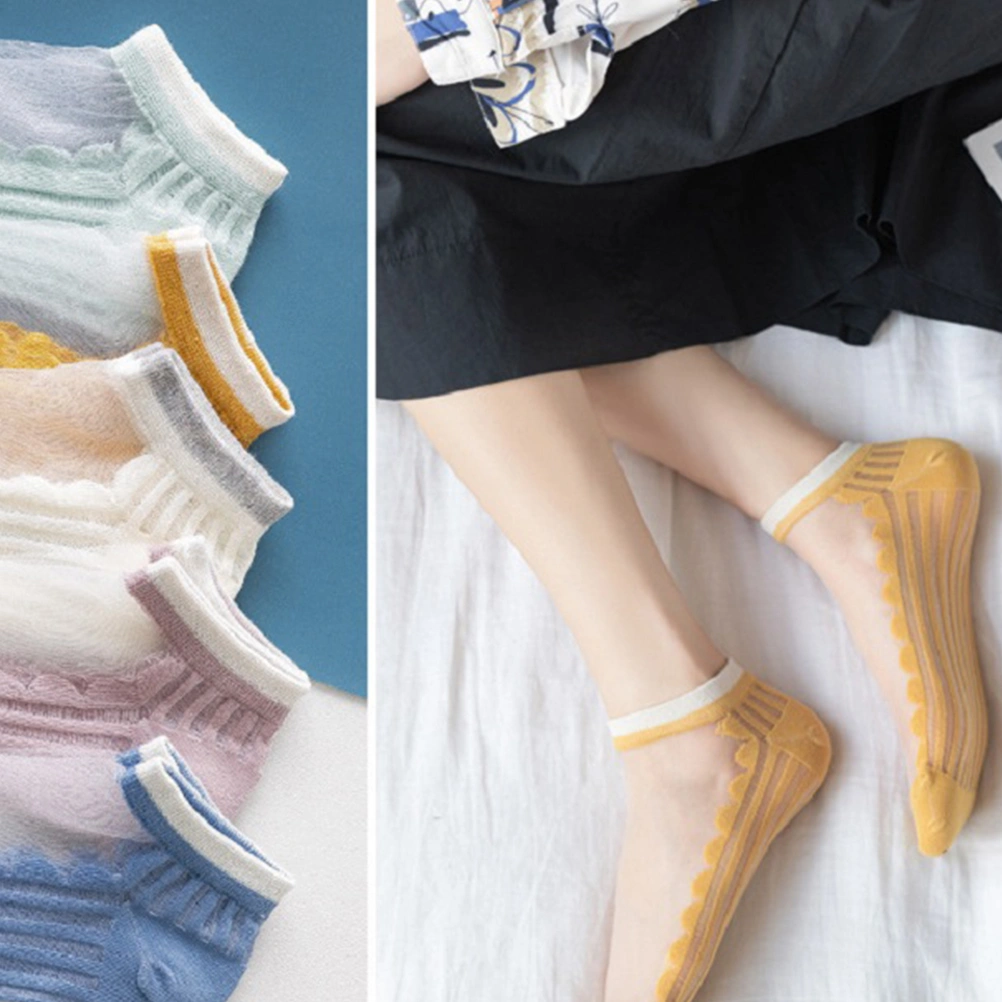 5 Pairs Fashion Glass Silk Cotton Socks All-match Ankle Socks Breathable Socks for Women Girls Ladies (Assorted Color)