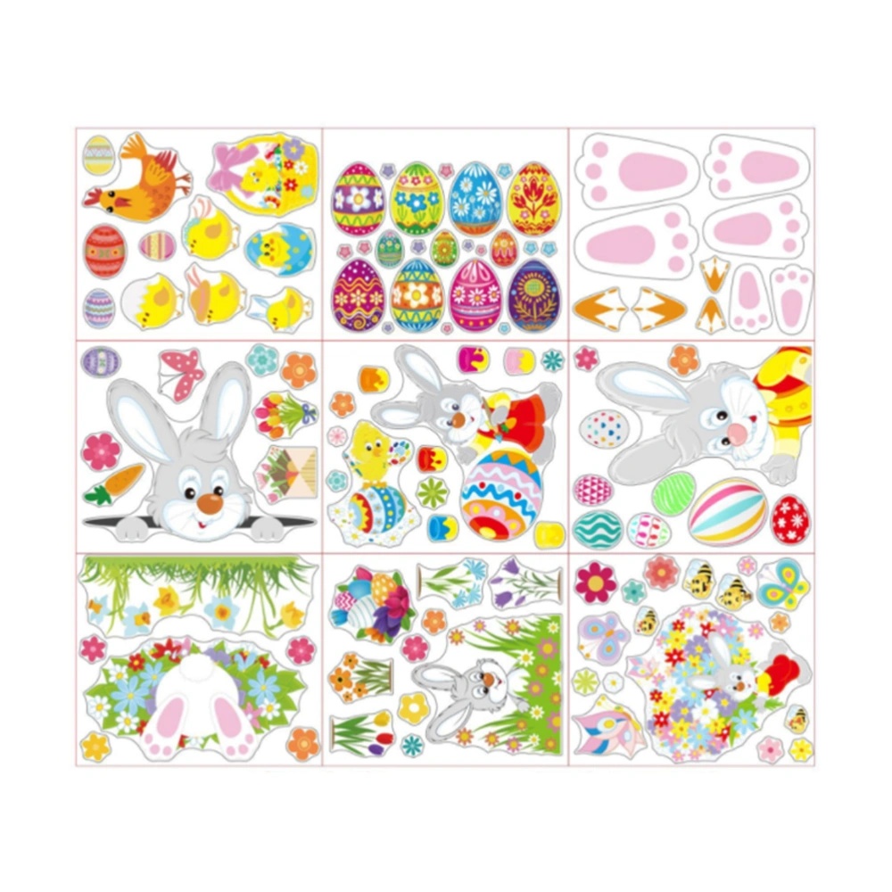 1 Set 9 Pcs Easter Egg Stickers Children Cartoon Rabbit Decals (Assorted Color)