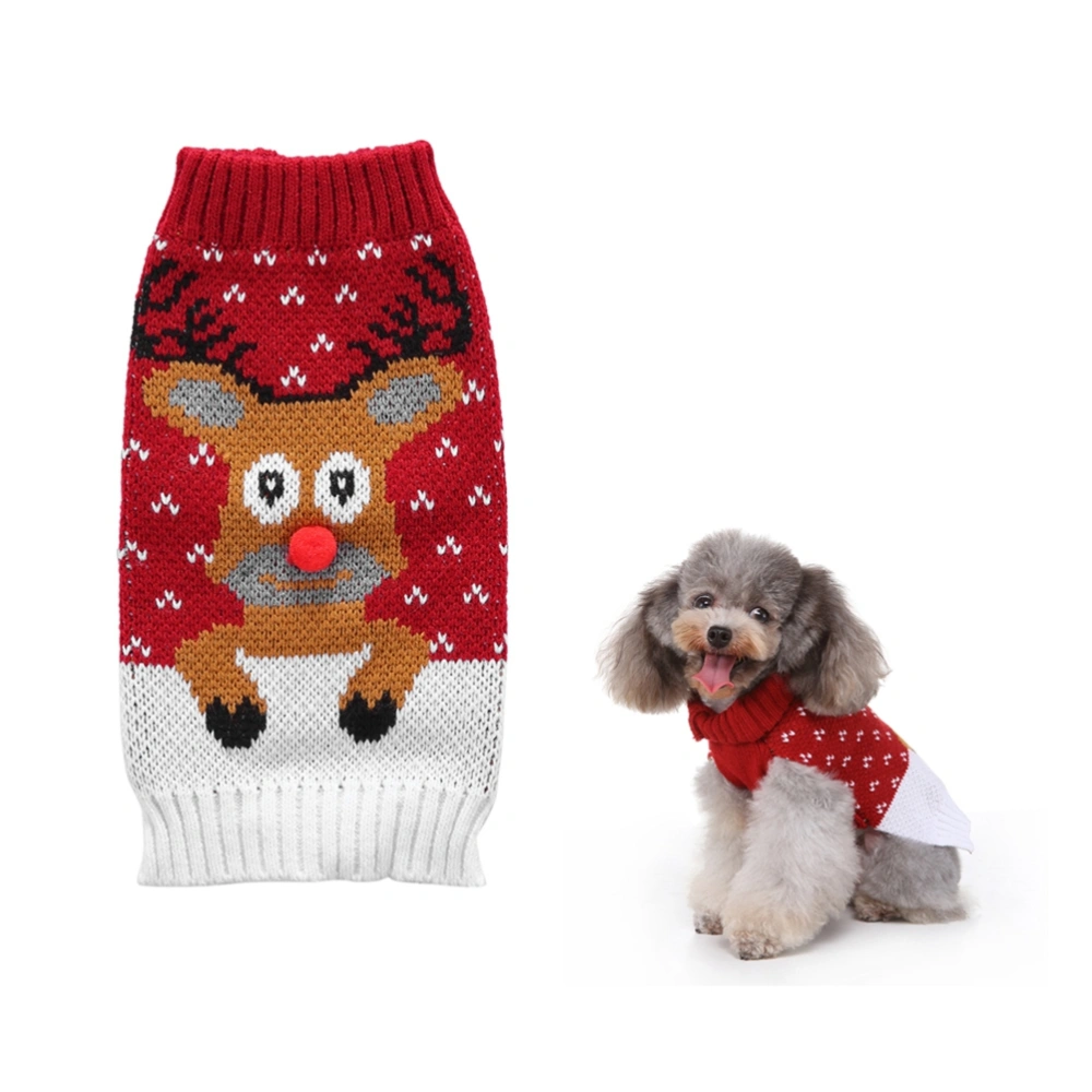 Puppy Winter Warm Clothes Adorable Deer Sweater Christmas Party Pet Costume (Red and White, Size M)