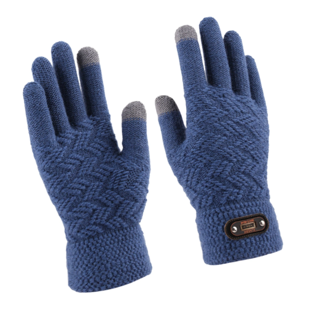 1 Pair of Full Finger Gloves Knitted Winter Gloves Touch Screen Men's Gloves Warm Gloves Windproof Gloves Light Blue